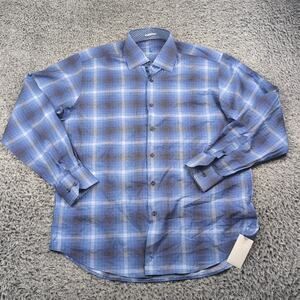 Tailorbyrd Shirt Men Large Blue Button Up Plaid Classiccore Dress Preppy Career